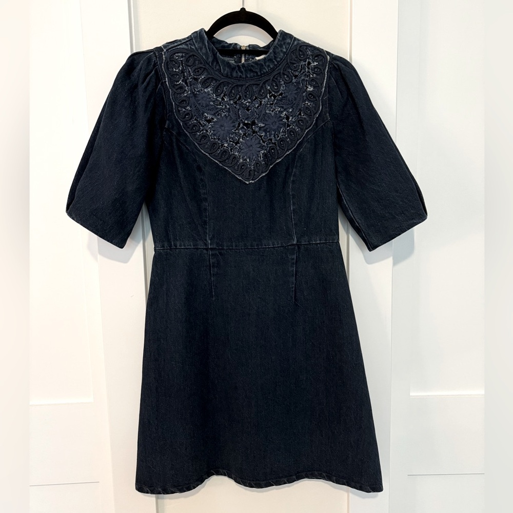 SEA New York Denim Puff Sleeve Chest & Back Detailing Dress Size Sea 2 US Small
